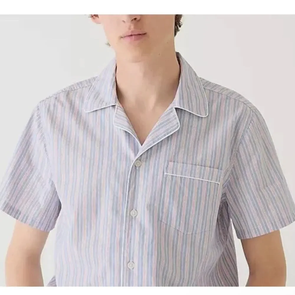 J. Crew Men's Blue, Red, & White Poplin Stripe Pajama Shirt Sz L NEW